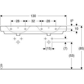 Geberit Doppelwaschtisch RENOVA PLAN 1300x480mm o HL mit Überlauf weiß KT