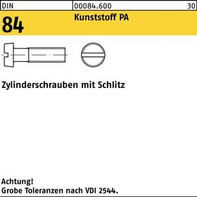 Zylinderschraube DIN 84/ISO 1207 Schlitz M4x 6 Polyamid 200 Stück - VPE: 200