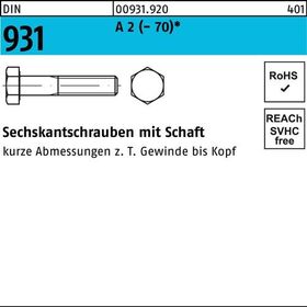 Sechskantschraube DIN 931 Schaft M18x 70 A 2 (- 70) 25 Stück - VPE: 25