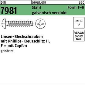 Blechschraube DIN 7981 LIKO PH F 4,8x9,5-H Stahl galv.verz. Zapfen 100St. - VPE: 100