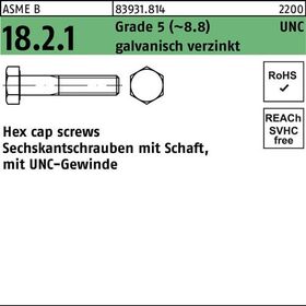 Sechskantschraube R 83931 UNC/Schaft 1/4x1 1/4 Grade 5 (~8.8) galv.verz. 100St. - VPE: 100