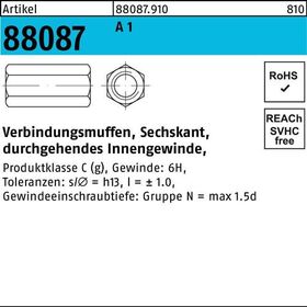 Sechskantverbindungsmuffe R 88087 M20x50 SW30 A1/1.4305 durchg. Innengew. 10St. - VPE: 10