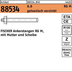 Ankerstange R 88534 Mutter/Scheibe RG M16x270 8.8 galv.verz. 10St. FISCHER - VPE: 10