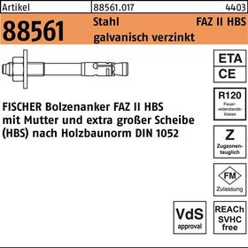 Ankerbolzen R 88561 FAZ II 16/200HBS Stahl galv.verz. 10 Stück FISCHER - VPE: 10