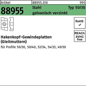 Hakenkopfgewindeplatte R 88955 Typ 50/30 M8 Stahl galv.verz. 50 Stück - VPE: 50