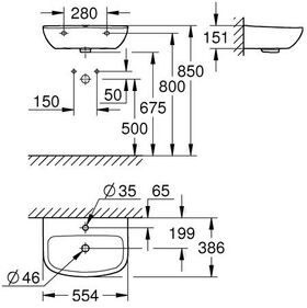 Grohe Waschtisch BAU KERAMIK 1 HL m ÜL 553x386mm awe - VPE: 21