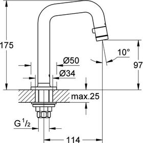 Grohe Waschtisch-Standventil UNI 1/2Zoll 7Grad-Auslauf chr