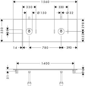 HG Konsole Xelu Q 1560x550mm m 2 Ausschnitten eiche natur