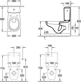 V&B Wand-WC O.NOVO ti., 355x680mm, für Kombination we