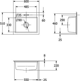 V&B Spüle SUBWAY STYLE 60 S 600x510mm Almond