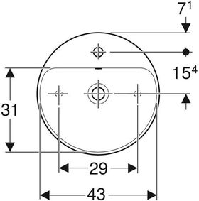 Geberit Aufsatzwaschtisch VariForm rd d= 45cm m HLB mit Überlauf weiß