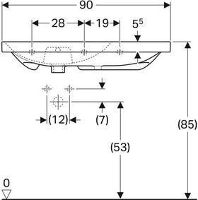 Geberit Waschtisch ACANTO 900x482mm Abl. re m HL m ÜL we KeraTect