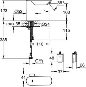 Grohe Infrarot-Elektronik BAU CE 1/2Zoll m Mischung 6 V Batt chr