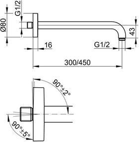 Keuco Brausearm ELEGANCE Ros rd Ausldg 300mm ES-fin