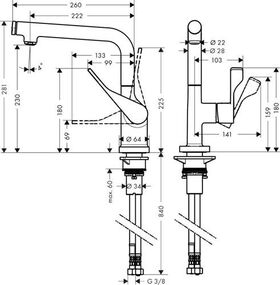 Einhebel-Spültischmischer Sel AXOR CITTE DN 15 brushed brass