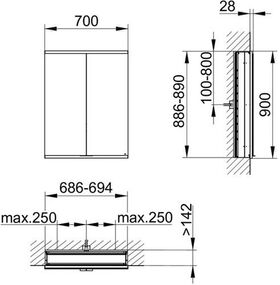 Keuco Spiegelschrank ROYAL MODULAR 2.0 Breite 700mm Höhe 900mm Tiefe 160mm