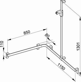 Keuco Duschhandlauf AXESS rechts schwarz matt 840/1140/1300mm