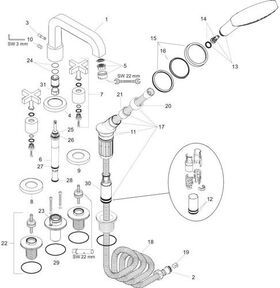 4-Loch Fliesenrandarmatur AXOR CITTERIO DN 15 m Kreuzgr. u Ros. brushed nickel