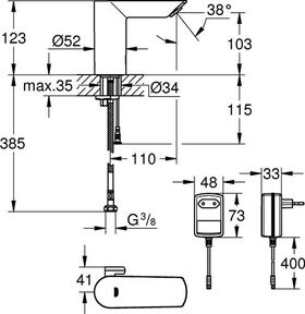 Grohe Infrarot-Elektronik BAU CE 1/2Zoll m Mischung Steckertrafo chr