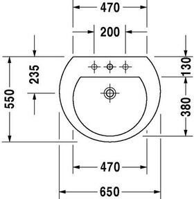 Duravit Waschtisch DARLING NEW m ÜL HLB 3 Hahnlöcher 650x550mm weiß WG