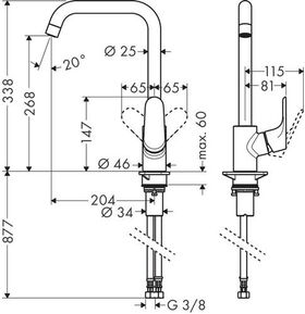 Einhebel-Küchenmischer Focus M41 ComfortZone 260, 1 jet, Eco chrom