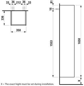 Laufen Hochschrank BASE FÜR PRO S 1650x350x336mm Scharn. rechts Ulme hell