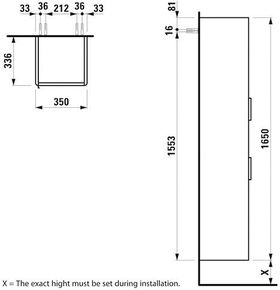 Laufen Hochschrank BASE FÜR PRO S 1650x350x336mm Scharn. rechts Ulme hell