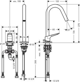 2-L WT-Mischer 160 AXOR CITTERIO M DN 15 m ZAG 1 1/4Zoll brushed brass