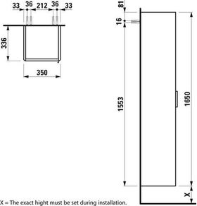 Laufen Hochschrank BASE FÜR PRO S 1650x350x336mm Scharn. li verkehrsgrau