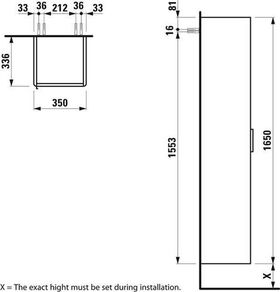 Laufen Hochschrank BASE FÜR PRO S 1650x350x336mm Scharn. re verkehrsgrau