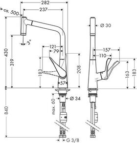 HG Spültischmischer 320 METRIS M71 Eco, mit Ausziehbrause 2jet chrom