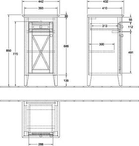 V&B Seitenschrank HOMMAGE 440x850x425mm Anschlag li Griffe we