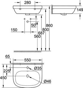 Grohe Waschtisch EURO KERAMIK 1 HL m ÜL 550x450mm awe - VPE: 21