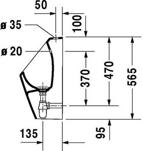 Duravit Urinal D-CODE RIMLESS 305x290mm Zul v ob o Fliege HG weiß