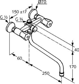 Kludi WF u Br-arm STANDARD SPEZIAL DN 15 schwenkbarer Auslauf 250mm chr