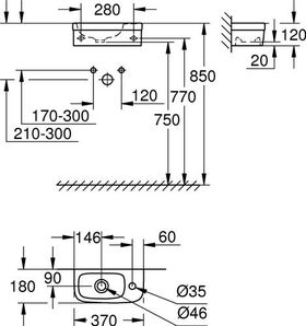 Grohe Mini-Handwaschbecken EURO KERAMIK 1 HL m ÜL 370x180mm awe