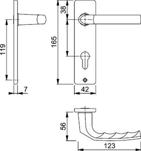 Kurzschildgarnitur Birm.1117/202KP/AP Alu.F1 PZ eck.Drückergrt.HOPPE