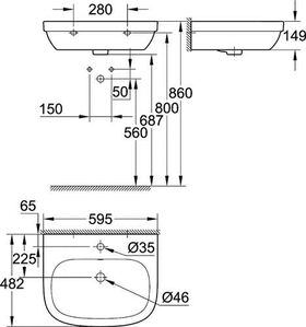 Grohe Waschtisch EURO KERAMIK 1 HL m ÜL 595x482mm PureGuard/awe - VPE: 18