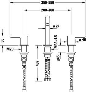 Duravit 3-Loch-Waschtischarmatur C.1 Ausldg 140mm m Zugst-Ablaufgarn. chrom