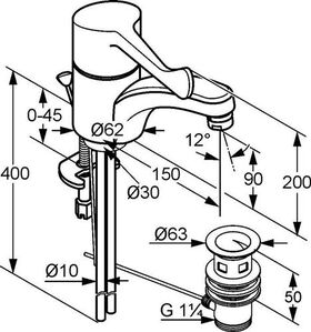 Kludi Waschtisch-EHM MEDI-CARE DN 15 starr Ala Ablgrt G 1 1/4Zoll chr