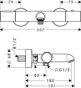 Wannenthermostat AXOR CITTERIO M DN 15, Aufputz stainless steel optic