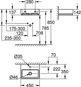 GROHE Handwaschbecken Cube Keramik 1 HL m ÜL 455x350mm PureGuard/awe