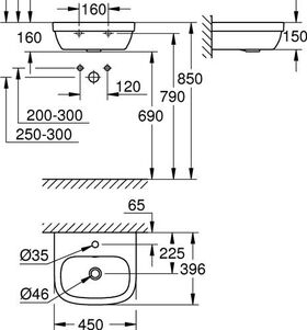 Grohe Handwaschbecken EURO KERAMIK 1 HL m ÜL 450x396mm awe - VPE: 27