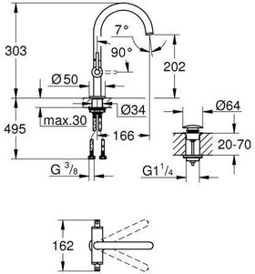 Grohe WT-Einlochbatterie ATRIO 1/2Zoll, L-Size supersteel