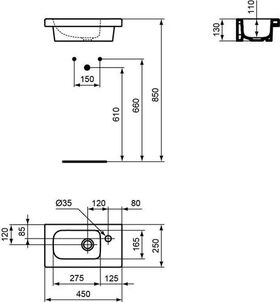 IDS Handwaschbecken CONNECT SPACE mit Hahnbank rechts 450x250x130mm weiß