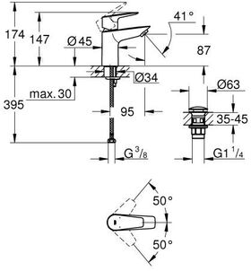 Grohe Einhand-Waschtischbatterie BAUEDGE 1/2Zoll S-Size chr