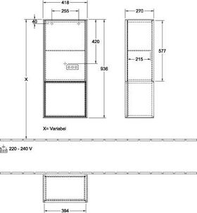 V&B Seitenschrank FINION 418x936x270mm Ans L Regal bl ma Wln ven