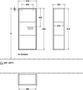 V&B Seitenschrank FINION 418x936x270mm Ans li glos. White Lacquer