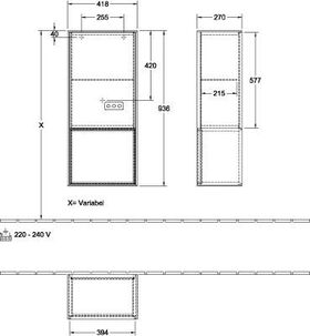 V&B Seitenschrank FINION 418x936x270mm Ans L Regal gls wh anthr.