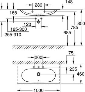 Grohe Möbelwaschtisch ESSENCE 1 HL m ÜL 1000x460mm PureGuard/awe